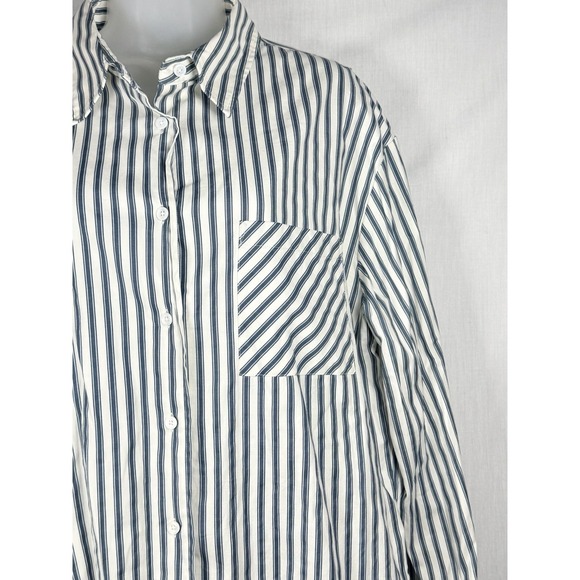 Reformation Will Oversized Shirt Savoy Stripe Womens M Blue Organic Cotton - Picture 4 of 12